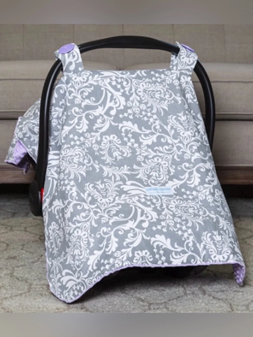 Canopy Couture Lavender Damask Minky Infant Car Seat Canopy Cover Gray Purple